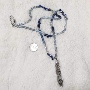 Beaded Silver and Blueish Necklace with Tassel